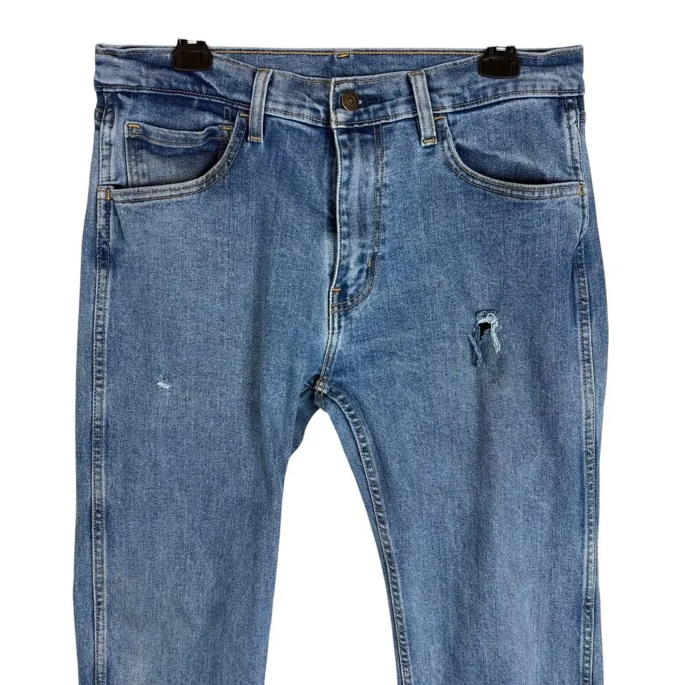 Levi's Jeans Mens 32x31 Blue Denim Stretch‎ Distressed Workwear Fit Straight Leg